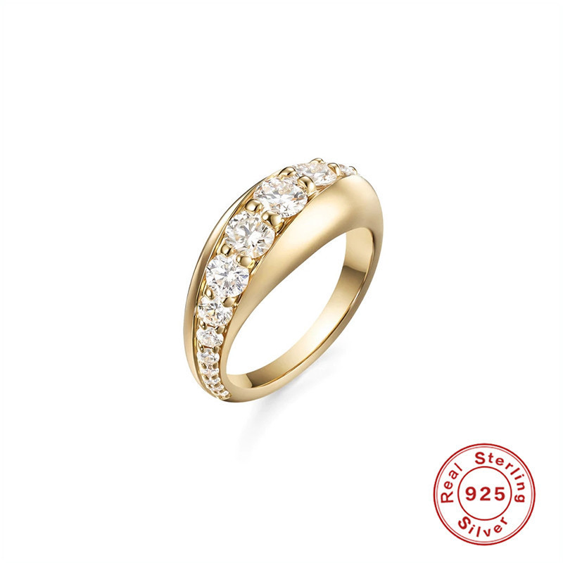 S925 Sterling Silver Wide Zircon Design Sense Non-Collision Twist Ring European and American Cross-Border Bestselling Diamond-Encrusted Jewelry