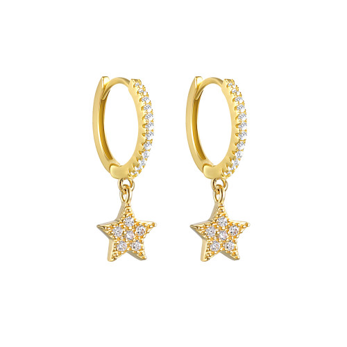 S925 Sterling Silver Geometric Star Inlaid Diamond Personality Earrings European and American Fashion Light Luxury Versatile Hoop Earrings Ear Clips Ear Jewelry for Women