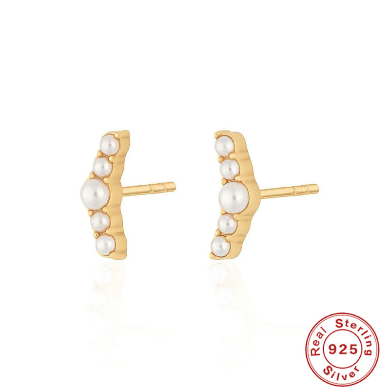 New S925 Sterling Silver Vintage Pearl Stud Earrings Korean and Japanese Niche High-end INS Style Earrings