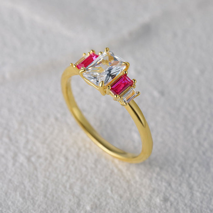 S925 Sterling Silver Pink Marquise Twist Pattern Ring with Stone-Inlay Step Shape Ring Korean Style Light Luxury In...