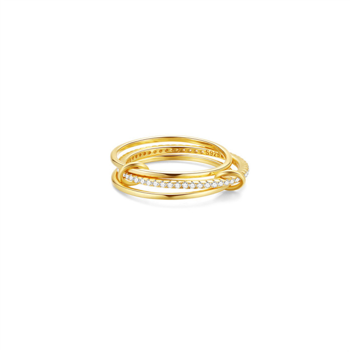 S925 Sterling Silver Classic Three-Layer Stacking Ring Regular Ring Korean Version Niche Design Sense Elegant Versati...