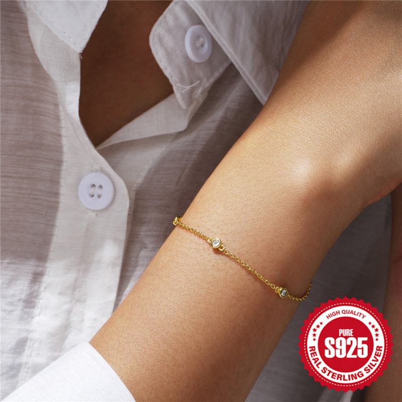 S925 Sterling Silver Three Zircon Inlaid Daily Wear Women's Bracelet Korean and Japanese Style Elegant Personality Niche High-end Jewelry