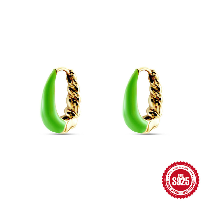 New S925 Sterling Silver Oil Drop U-Shaped Bagel Twist Hoop Earrings European and American Fashion Ins Sterling Silver Ear Jewelry