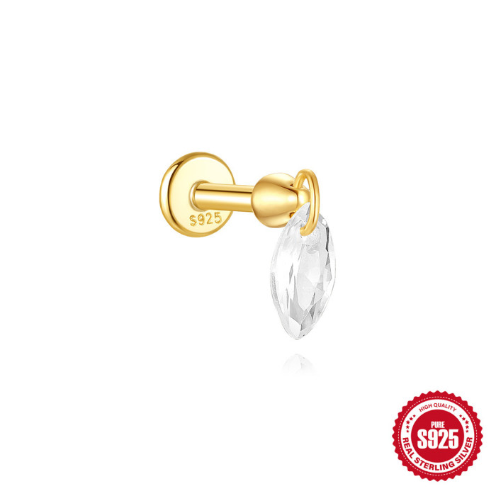 S925 Sterling Silver Geometric Kite Inlaid Diamond Chain Tassel Flat Head Piercing Threaded Ear Bone Stud AliExpress Hot-Selling Earrings