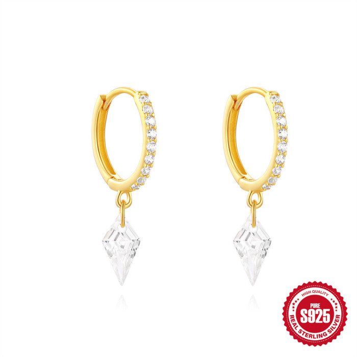 S925 Sterling Silver Classic Diamond-Studded Super Shiny Hoop Earrings European and American Hot-Selling Simple Geometric Design Fashion Earrings