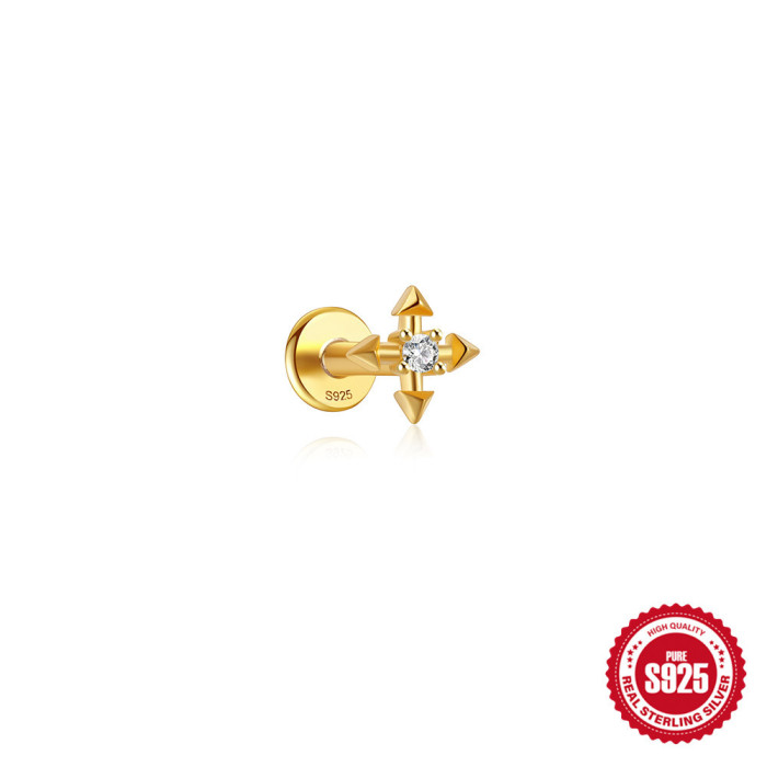 New 925 Sterling Silver Flat Threaded Piercing Stud Earrings European and American Hot Selling Fashion Round Ball Inlaid Diamond Ear Bone Stud Earrings for Women