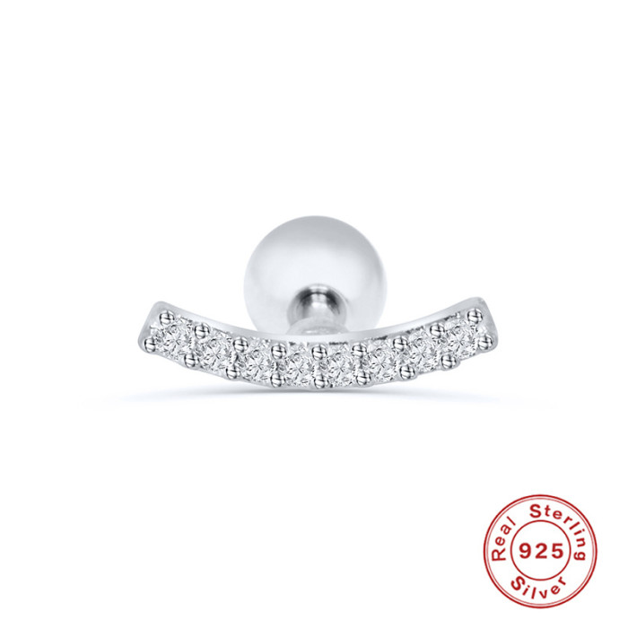 S925 Sterling Silver Single Row Diamond-Studded Threaded Piercing Ear Bone Stud European and American Hot-Selling Temperament Personality INS Minimalist Style Earrings