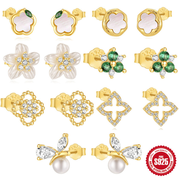 S925 Sterling Silver Acrylic Hollow Petal Flower Earrings Korean Style Inlaid with Diamonds Exquisite High-end Niche Design Pearl Earrings