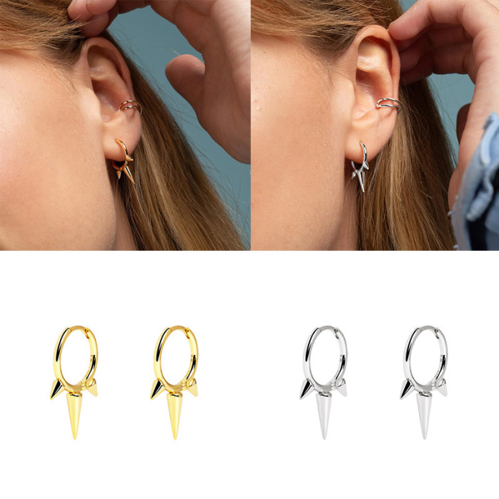 S925 Sterling Silver Geometric Smooth Stud Circle Earrings European and American Trendy Personality Versatile INS Hoop Earrings