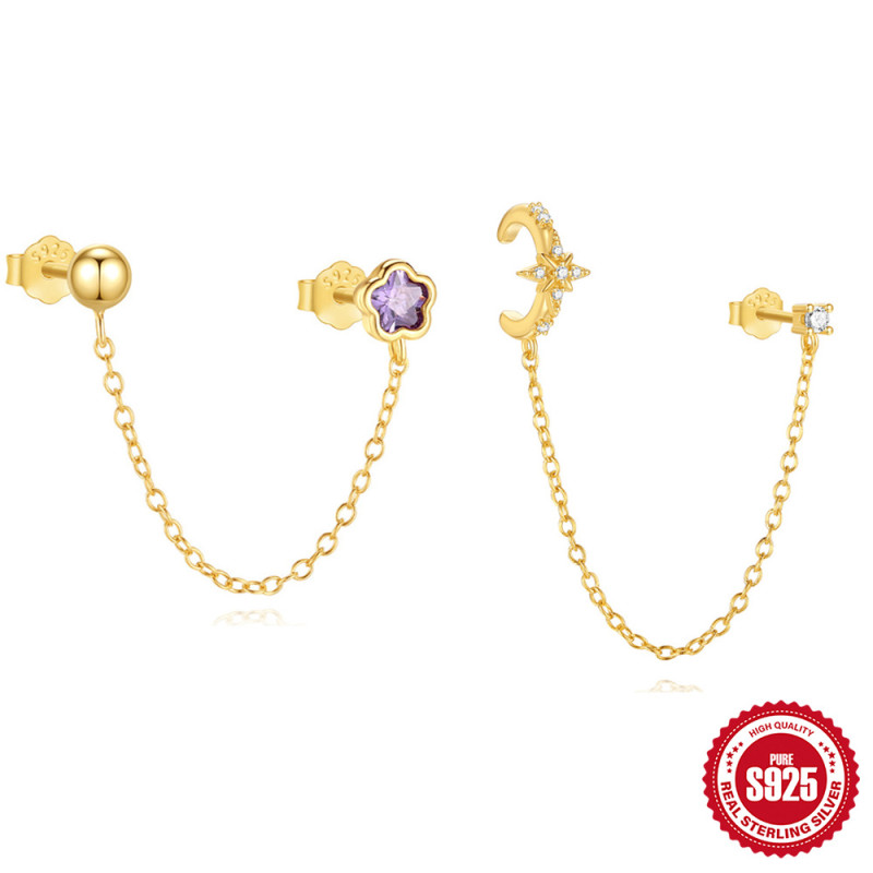 S925 Sterling Silver Niche Design Light Luxury Hexagram Inlaid Diamond Ear Clip Earrings Amazon Hot Sale Plum Blossom Tassel Earrings