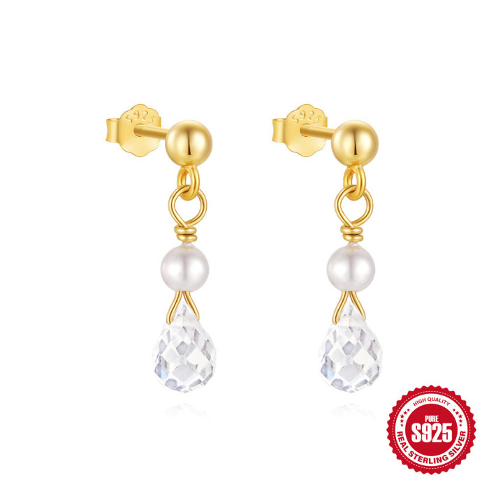 S925 Sterling Silver Ultra Sparkling Stone Moonstone Light Luxury Earrings Hot Selling Eight-Pointed Star Water Dro...