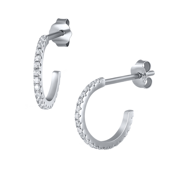 S925 Sterling Silver Simple Design C-shaped Geometric Stud Earrings European and American Style Versatile Half-round Women's Earrings Geometric Style