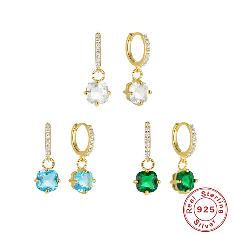 S925 Sterling Silver Hand-Cut Round Zircon Earrings Hoop European and American French Style Super Sparkling Inlaid Diamond Light Luxury Earrings for Women