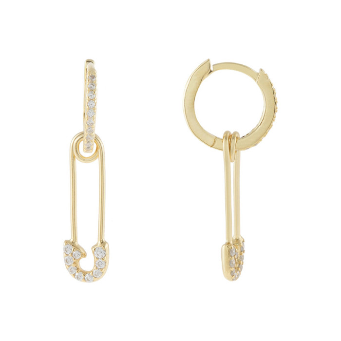 European and American Hot-Selling INS Niche Design Hoop Earrings Ear Clips Personality Pins Inlaid Diamond Earrings Ear Jewelry Internet Celebrity Street Style Earrings