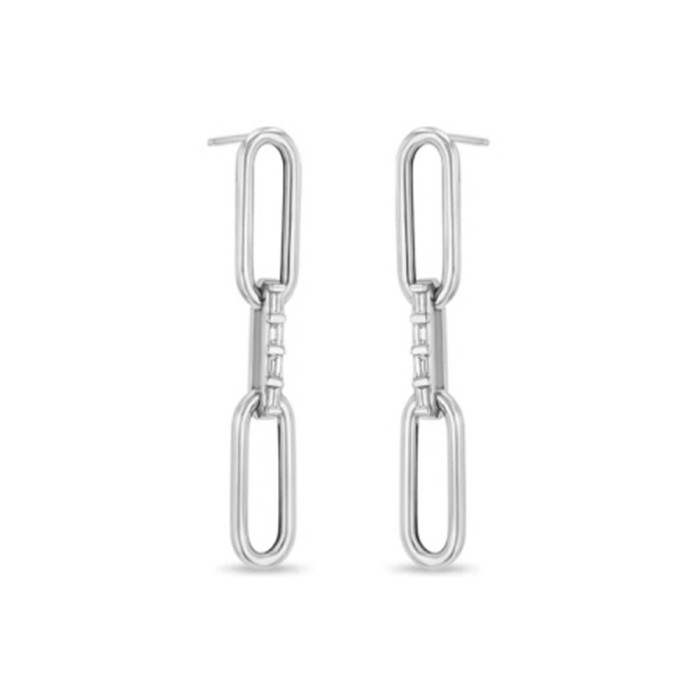 S925 Sterling Silver Unique Retro Niche Chain Earrings European and American Fashion Ins Style Diamond-Encrusted Chain Stud Earrings Punk Drop Earrings