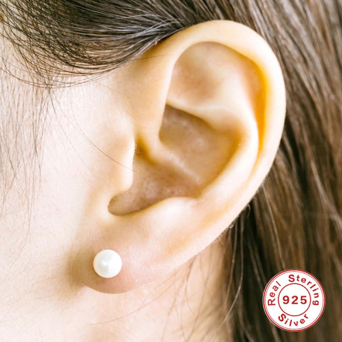 S925 Sterling Silver Simple Pearl Threaded Piercing Ear Bone Stud Korean and Japanese Bestselling Cross-Border Trendy Creative Single Earring