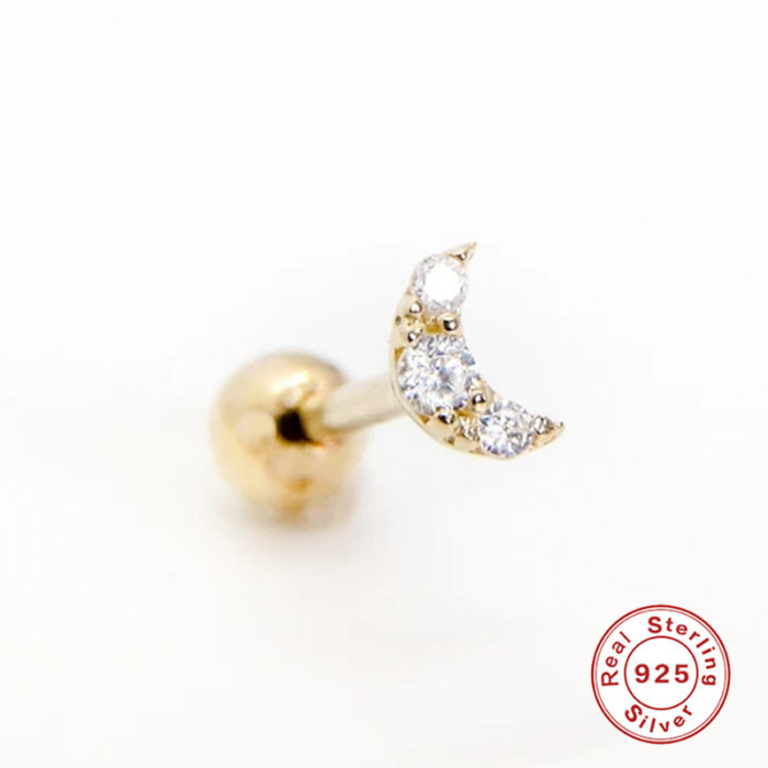 S925 Sterling Silver Exquisite Diamond-Encrusted Moon Earrings Soft Ear Bone Studs European and American Hot-Selling Creative Piercing Screw Ear Bone Studs