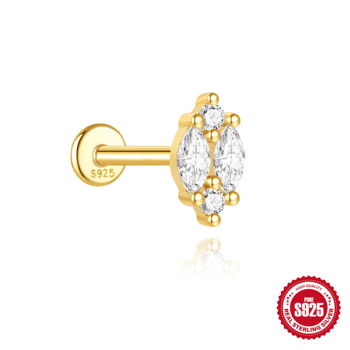 S925 Sterling Silver Heart Geometric Zircon Inlaid Diamond Flat Head Threaded Piercing Ear Bone Stud AliExpress Hot Selling Classic Earrings