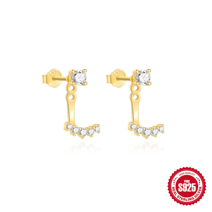 S925 Sterling Silver Single Row Diamond C-shaped Adjustable Jacket Earrings Cross-border Hot-selling Personality Minimalist Style Earrings