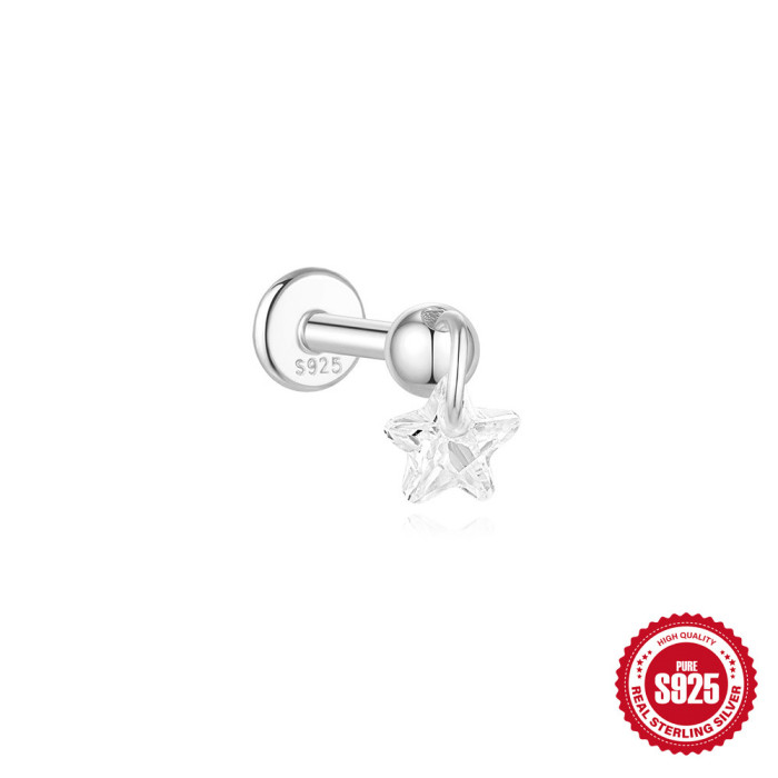 S925 Sterling Silver Daily Wear Diamond-Studded Soft Bone Flat Head Spiral Piercing Ear Bone Stud European and American Hot-Selling Platinum Ear Jewelry