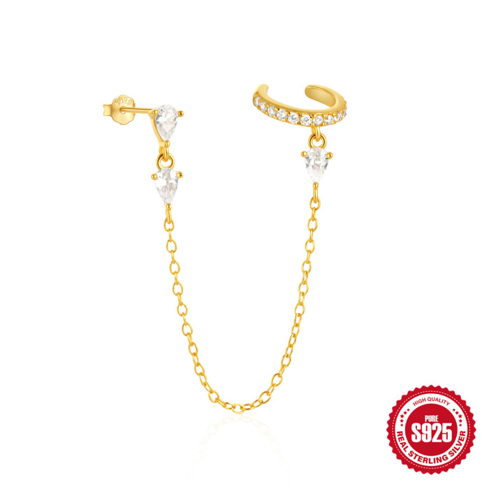 S925 Sterling Silver Tassel Marquise Diamond-Studded Non-Pierced Ear Clips Earrings European and American Hot-Selling Elegant Pearl Star Earrings