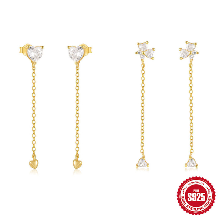 925 Sterling Silver Exquisite Heart Tassel Zircon Earrings European and American Cross-Border Hot Selling Ins Style Butterfly Fashion Earrings Jewelry