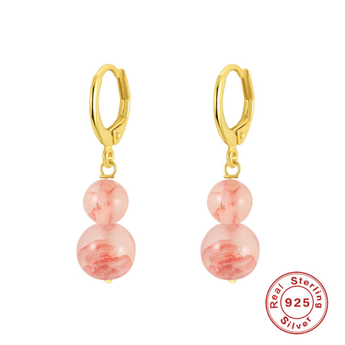 S925 Sterling Silver Sparkling Colorful Chalcedony Textured Jade Earrings Ear Clips European and American Bestselling Retro Chinese Style Earrings for Women