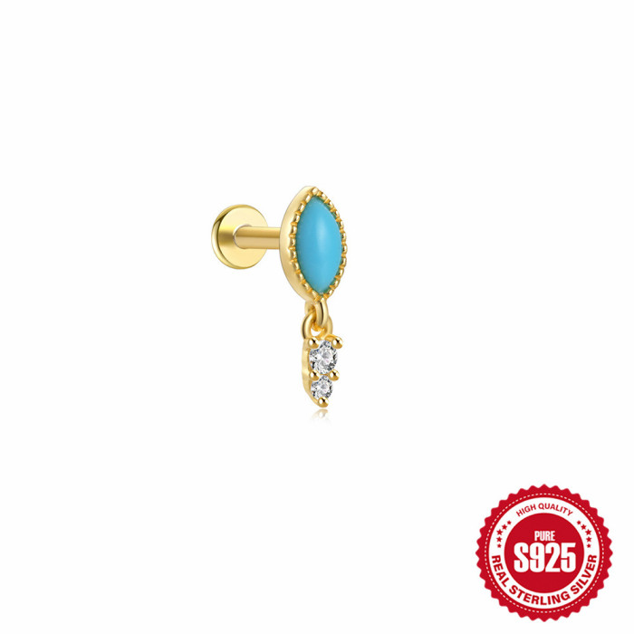 S925 Sterling Silver Flat Bottom Push Piercing Exquisite Zircon Earrings European and American Personality Temperament Fan-shaped Tassel Earrings Ear Cuff