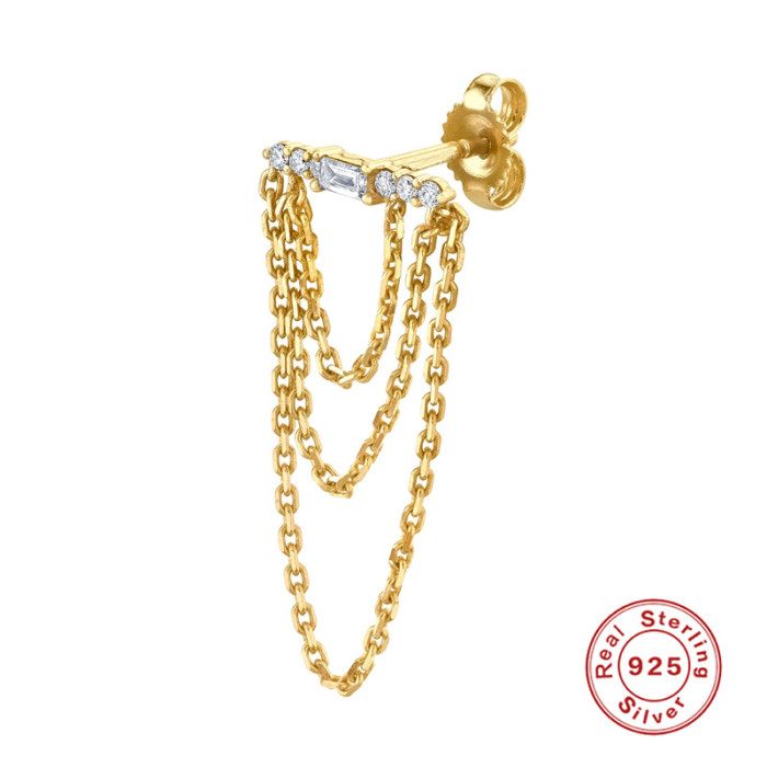 S925 Sterling Silver Diamond-Studded Tassel Chain Earrings Hip-Hop Mini Studs European and American Hot-Selling Street Style INS Ear Thread Earrings