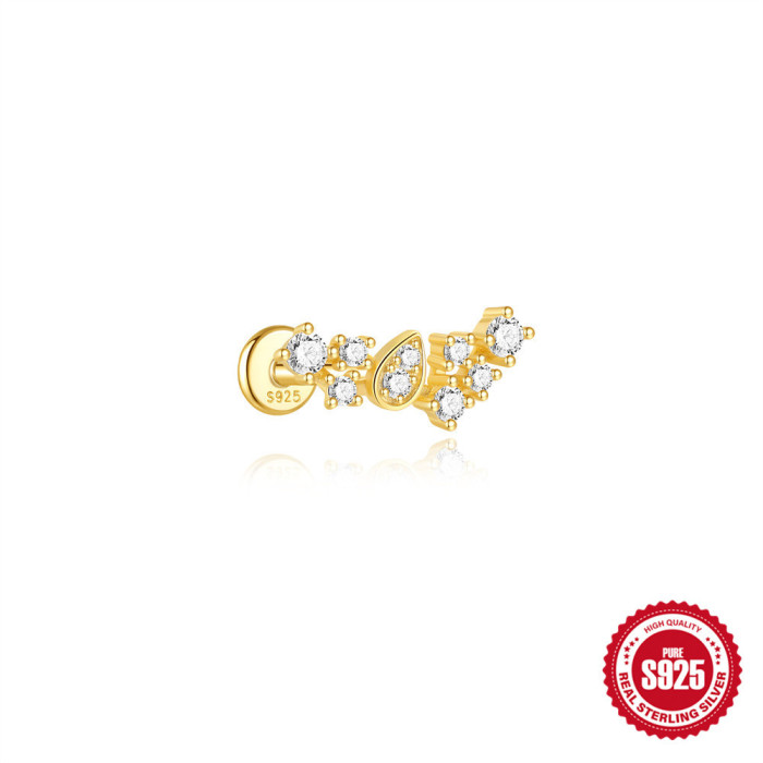 S925 Sterling Silver Pearl Butterfly Soft Bone Flat Head Spiral Piercing Ear Bone Stud European and American Hot Selling Geometric Diamond-Encrusted Ear Jewelry