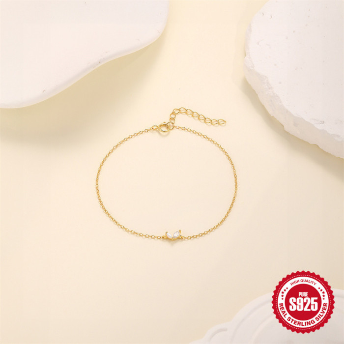 New S925 Sterling Silver Horse Eye Inlaid Diamond Opal Irregular Heart Bracelet Korean Version Niche Design Sense Ele...