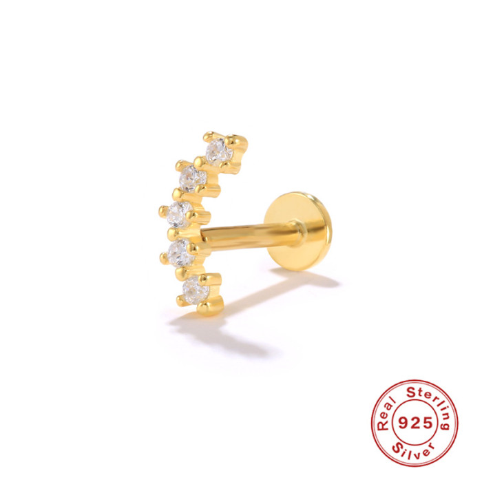 S925 Sterling Silver INS Single Row Diamond-Studded Threaded Piercing Earrings European and American Hot-Selling Flat Head Threaded Piercing Cartilage Stud Earrings