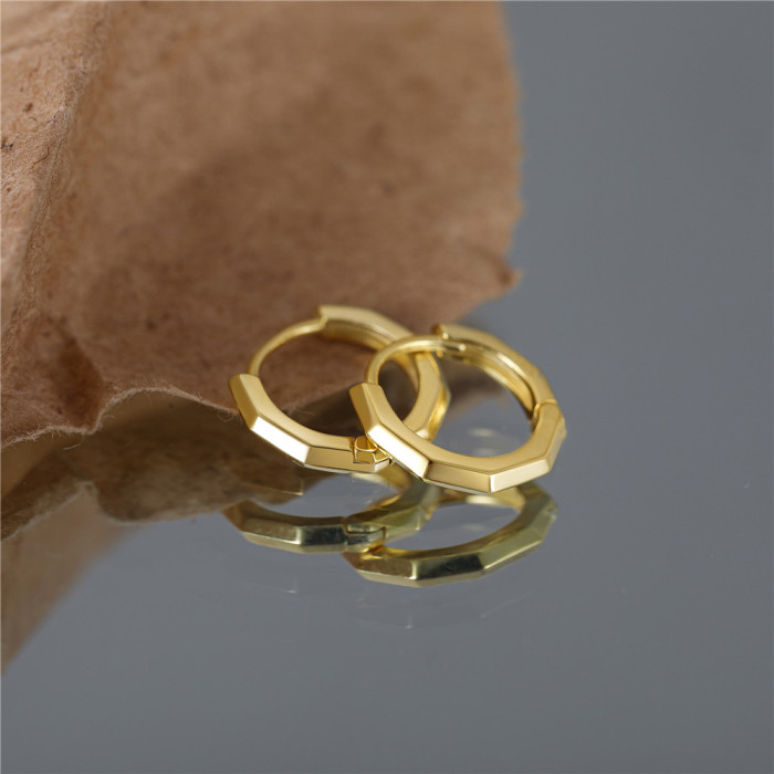 S925 Sterling Silver Faceted Classic Smooth Hoop Earrings Ear Clips Earrings Japanese and Korean Minimalist INS Style Niche High-end Earrings