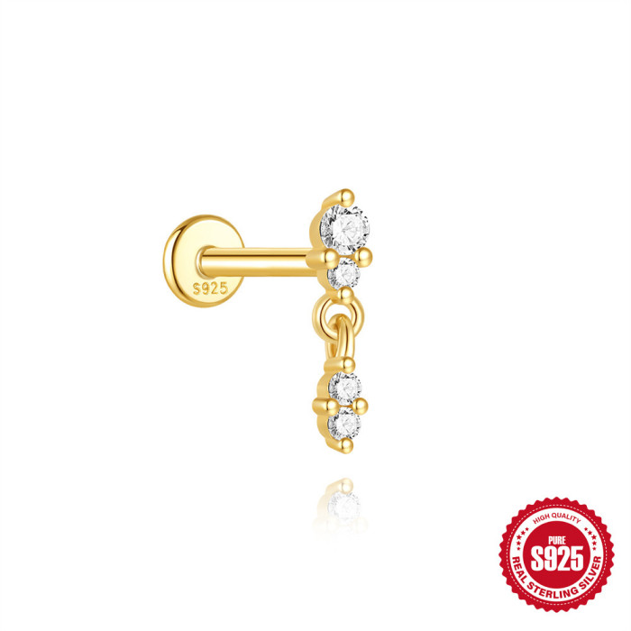 S925 Sterling Silver Personality Flower Woodpecker Flat Head Threaded Piercing Ear Bone Stud European and American Hot Selling Diamond-Encrusted Elegant Earrings