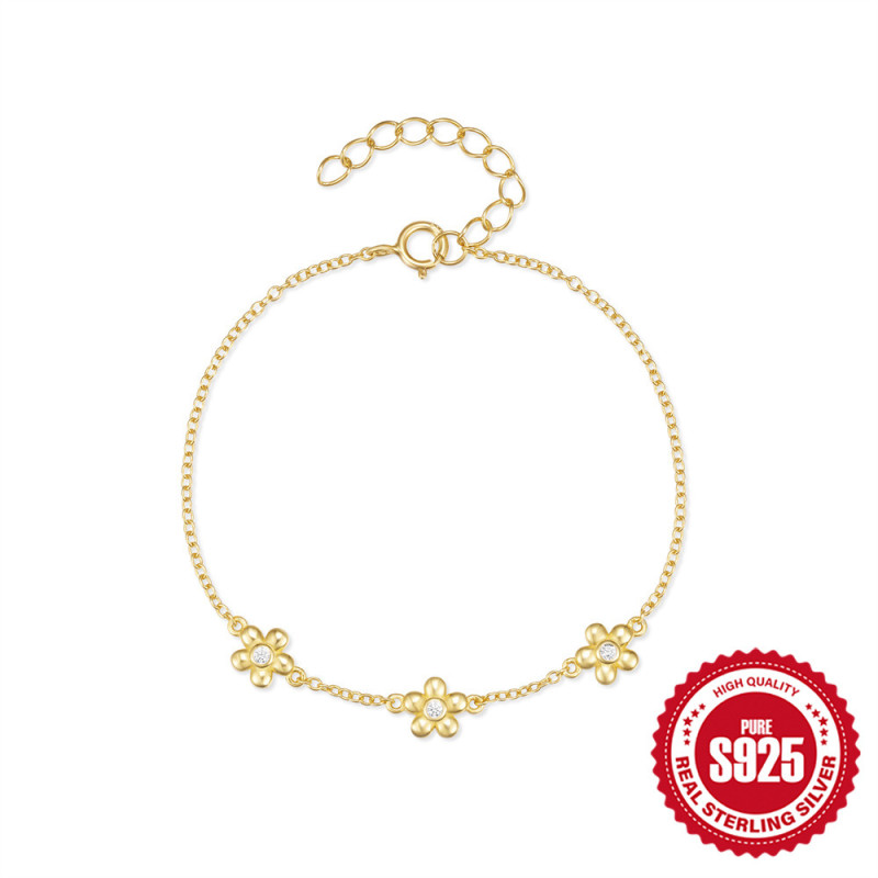 S925 Sterling Silver Small Daisy Sweet Flower Fresh Bracelet Korean and Japanese Internet Celebrity Hot-Selling Elegant Style Women's Bracelet