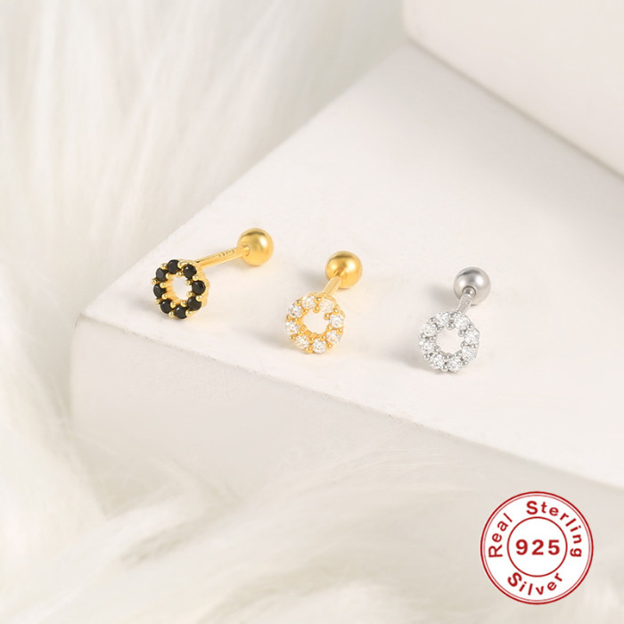 S925 Sterling Silver Single Ear Bone Stud Earrings European and American Hot Selling Micro Inlaid O-shaped Round Threaded Ear Piercing Earrings