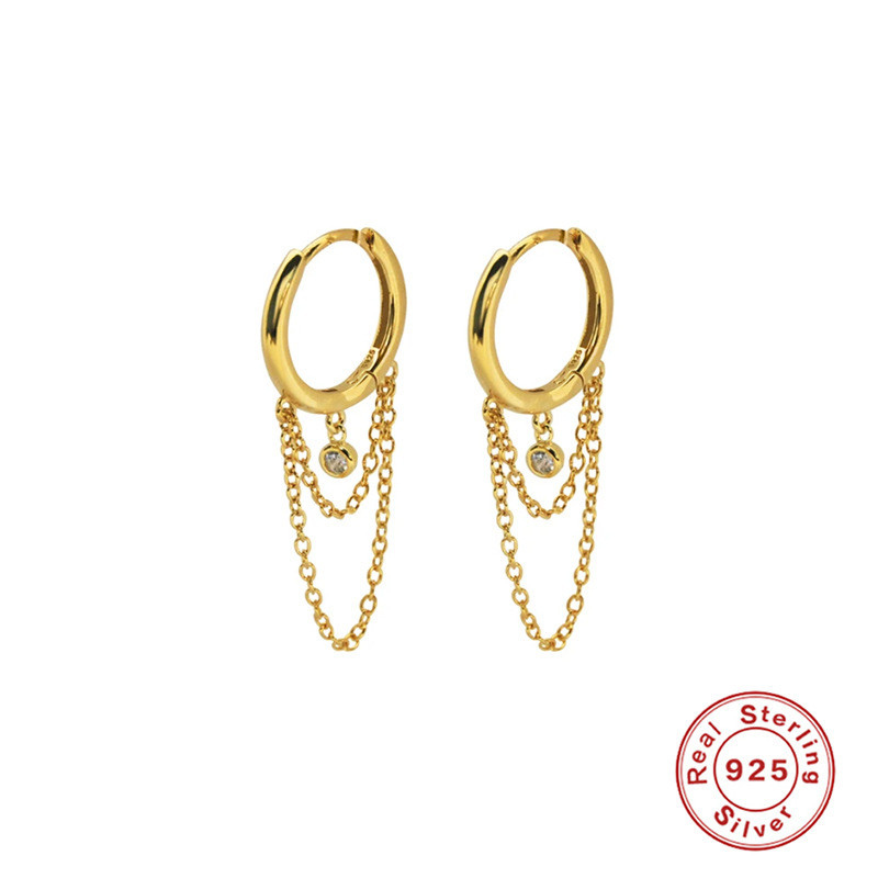 S925 Sterling Silver INS Geometric Trendy Tassel Inlaid Diamond Ear Cuff Earrings European and American Cross-Border Hot Selling Creative Ear Hoop Ear Jewelry