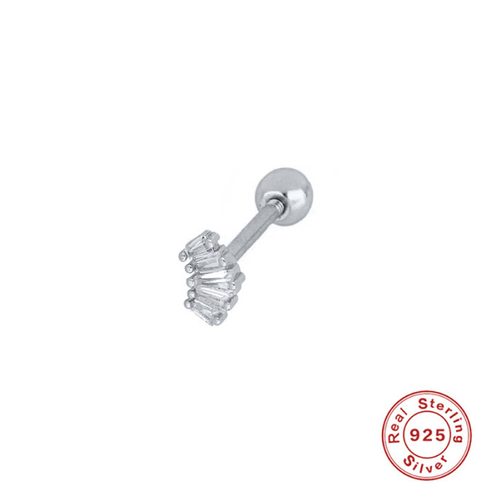 S925 Sterling Silver Personality Trapezoid Inlaid Diamond Single Row Piercing Threaded Earrings European and American Bestselling Ins Style Ear Bone Studs