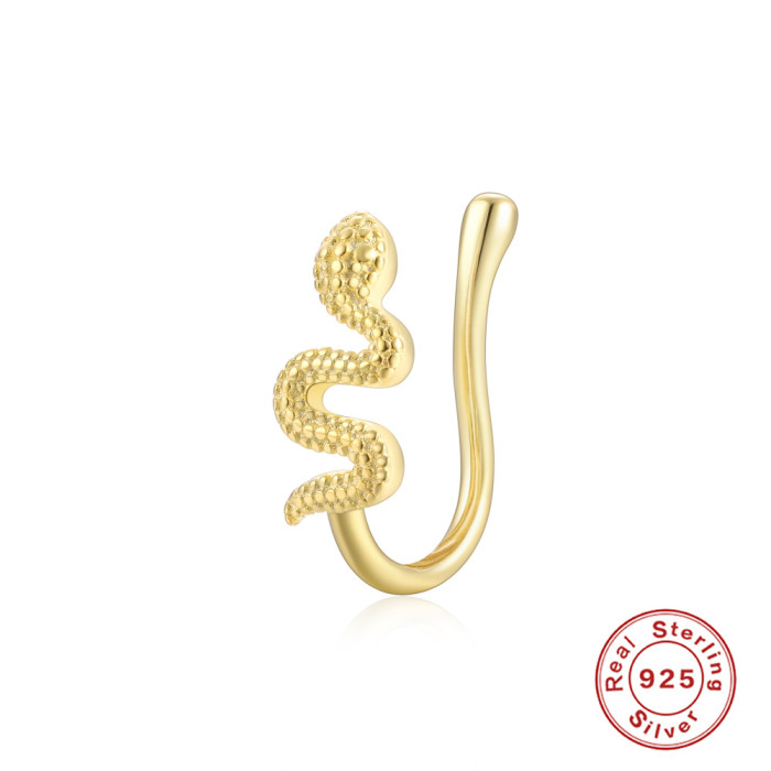 New S925 Sterling Silver Geometric Water Drop Lightning Inlaid Diamond Nose Ring European and American Creative Style Nose Cuff Piercing Jewelry