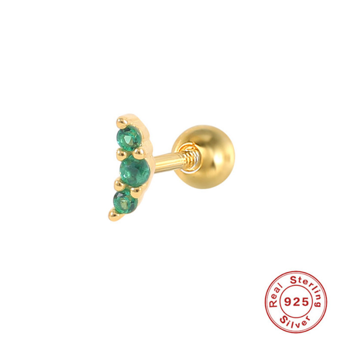 S925 Sterling Silver Piercing INS Style Three Mini Diamond-Studded Threaded Piercing Earrings European and American Best-Selling Trendy Ear Bone Studs