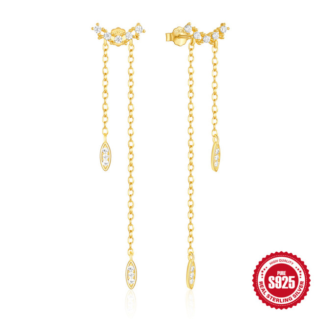 S925 Sterling Silver Tassel Chain Inlaid Diamond Versatile Fashion Earrings Korean Style Internet Celebrity Niche High-end Earrings