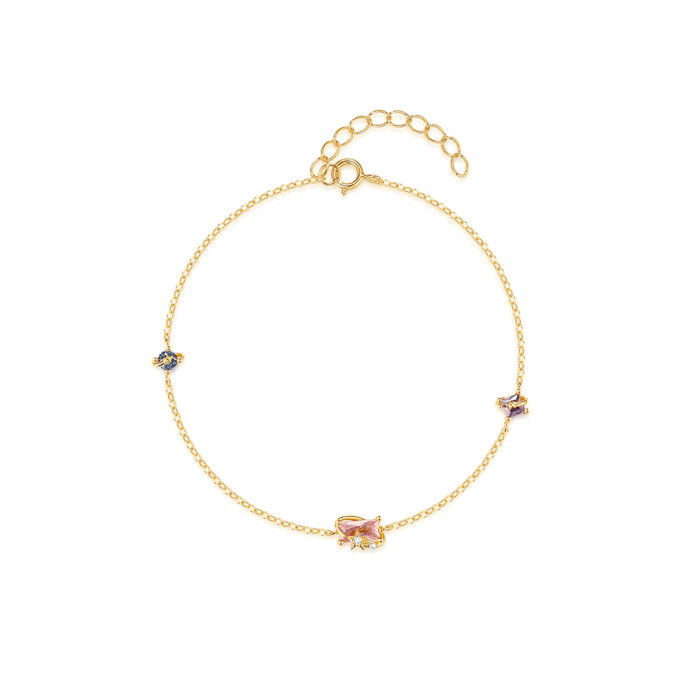 925 Sterling Silver INS Style Candy Starry Sky Series Colorful Stone Versatile Bracelet Hot-Selling Summer Niche Hi...