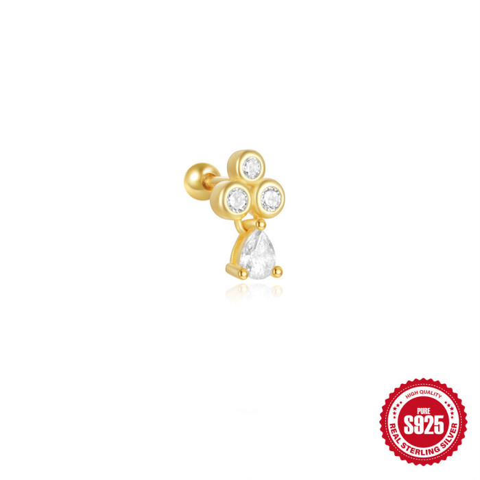 S925 Sterling Silver Diamond-Studded Small Gold Ball Piercing Threaded Ear Bone Stud Japanese and Korean Sweet Style Chain Tassel Earrings Stud for Women