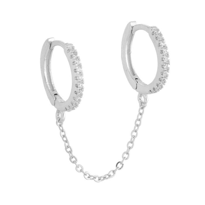 S925 Sterling Silver Single Round Tassel Chain Earrings European and American Hot Selling Micro Inlaid Zirconia Personality Trendy Earrings