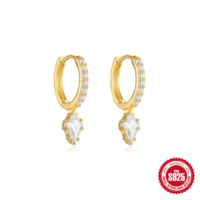 S925 Sterling Silver Rhombus Inlaid Diamond Bee Fun Hoop Earrings Ear Clips Earrings for Women Cross-Border Hot Selling INS Creative Style Ear Jewelry