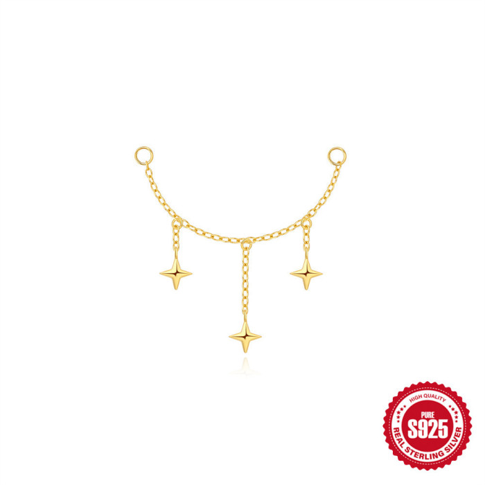 New S925 Sterling Silver Tassel Diamond Pendant Earrings Long Chain Cartilage Chain Piercing Earrings with Chain Accessories for Women