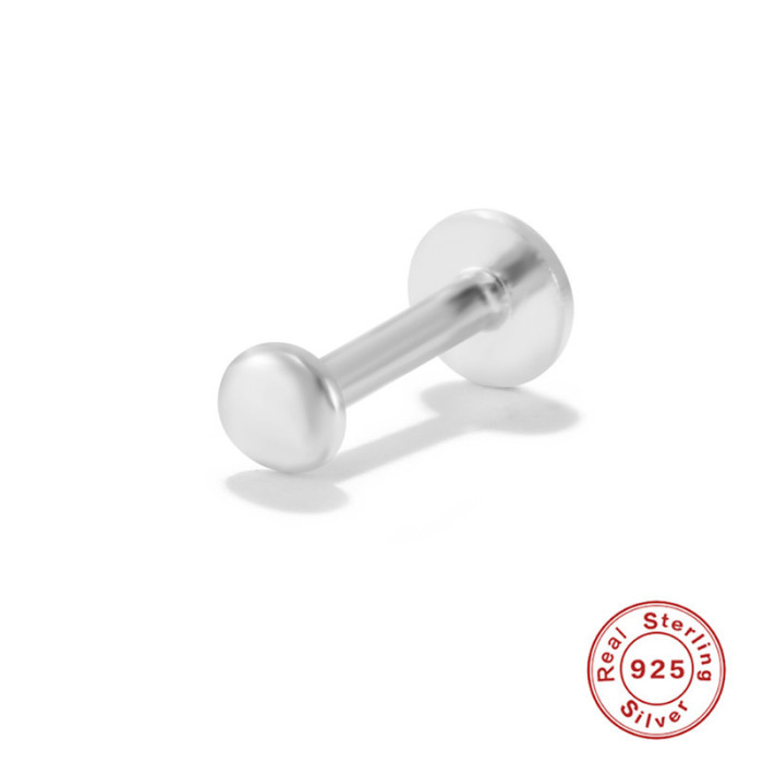 S925 Sterling Silver Smooth Round Body Piercing Nose Ring Earrings Korean and Japanese Style INS Flat Head Threaded Piercing Jewelry
