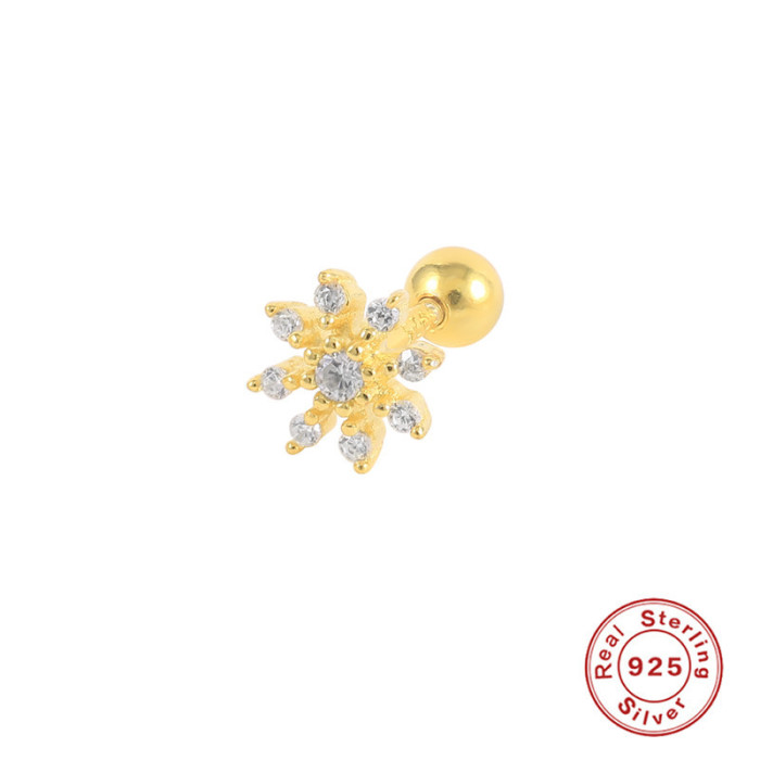 S925 Sterling Silver Snowflake Inlaid Diamond Piercing Cartilage Earrings European and American Bestselling Trendy INS Ear Bone Studs Christmas Edition Earrings