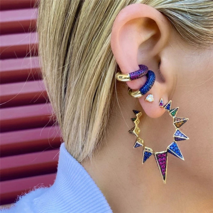 INS Style Fashion C-Shaped Luxurious Fully Stone-Set Versatile Ear Cuff Earrings Without Piercing Stone-Inlaid Super S...