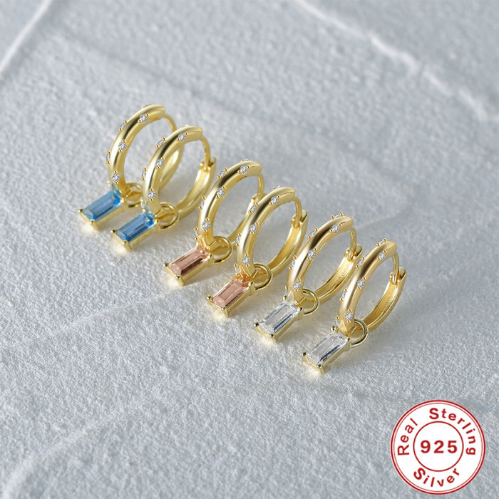 S925 Sterling Silver Personalized Colorful Diamond Square Earrings Hoop Earrings Classic Hoop Jewelry Hot Selling in Europe and America